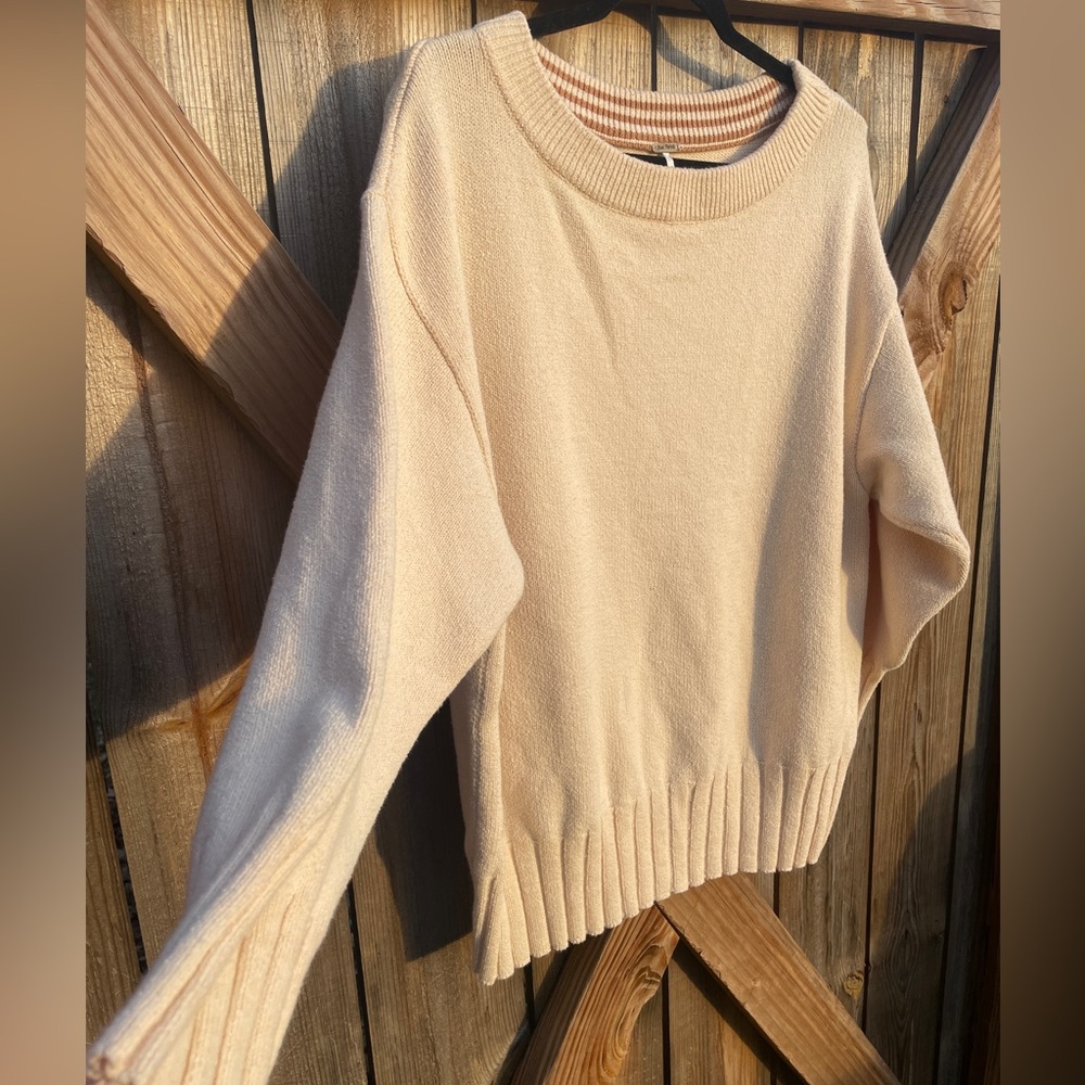 Free People Scoop Neck Pullover Sweater in Light Beige